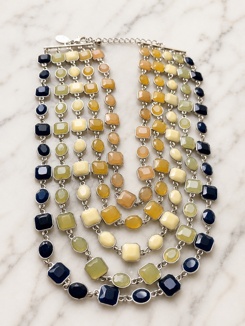 Ann Taylor Multistrand Statement Necklace in Navy, Olive, Mustard and Cream